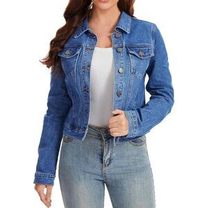 andy & natalie Women's Jean Jacket Stretch Cropped Button Down Denim Jackets